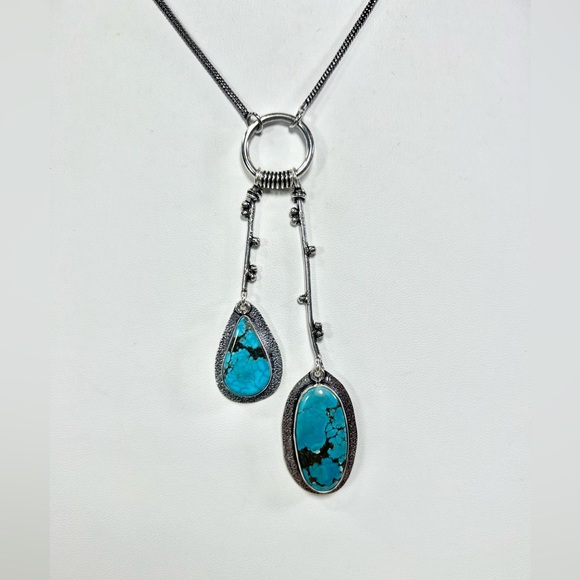 Turquoise 925 Gemstone Lariat Necklace - Picture 2 of 5